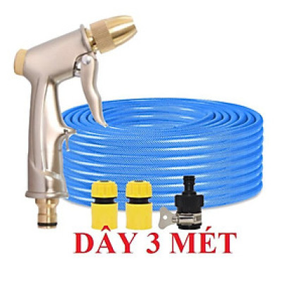  Bộ dây vòi xịt nước rửa xe, tưới cây . tăng áp 3 lần, loại 3m, 5m 206701-1 đầu đồng,cút,nối nhựa đen+ tặng đai