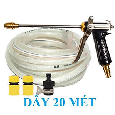 Bộ dây vòi xịt nước rửa xe, tưới cây . tăng áp 3 lần, loại 20m 206318 đầu đồng, cút, nối đen