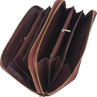 Ví Nữ Da Cá Sấu Nhiều Ngăn Gai Huy Hoàng HT3284 (11 x 22 cm) - Nâu Đất