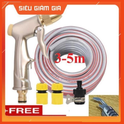 Bộ dây vòi xịt nước rửa xe, tưới cây .tăng áp 3 lần,loại 3m,5m 206701-1đầu đồng,cút,nối nhựa đen+ tặng mở chai