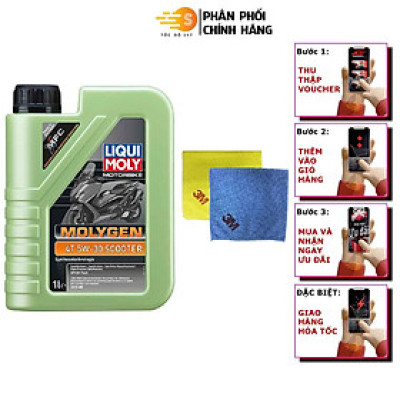 Dầu nhớt tổng hợp xe ga Molygen Liqui Moly 1L 5W30 - Tặng kèm 1 khăn lau chuyên dụng 3M màu ngẫu nhiên