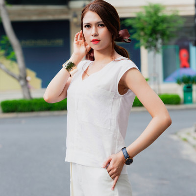 Áo Linen Không Tay Áo Kiểu Nữ Đẹp Thời trang thiết kế Hity TOP145 (Trắng Kim Cương)