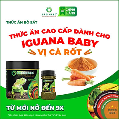 Thức ăn bò sát Iguana Baby GREENABC vị cà rốt dùng cho Iguana từ mới nở cho đến 9x giúp tăng kích thước, lên màu đẹp, phòng chống MBD, teo đuôi – Hộp 230g