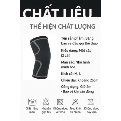 1 ĐÔI Băng Bảo Vệ Đầu Gối Bó Cơ Băng Gối Thể Thao Cao Cấp Size M Dưới 75kg