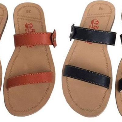 Dép nữ quai ngang Trường Hải  2 quai da bò  mềm mại không nổ da  đế đúc không trơn QNN0157