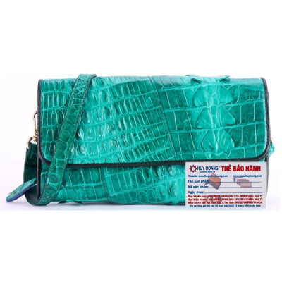 Túi đeo nữ da cá sấu Huy Hoàng 2 gai màu xanh lá HC6275