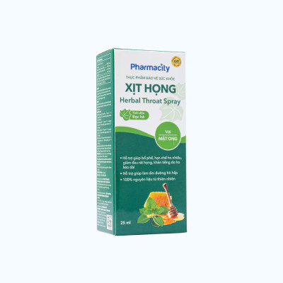 Xịt họng thảo dược Pharmacity Herbal Throat Spray hỗ trợ giảm đau rát họng, khản tiếng (Chai 25ml)