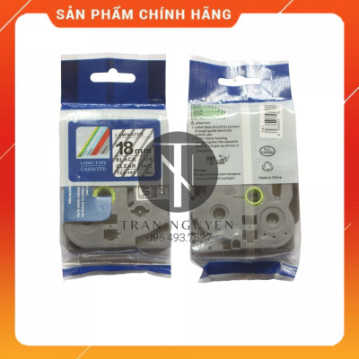 [Combo 5 hộp] Nhãn In đa lớp Tz2-141 - Đen nền trong 18mm x 8m - Hàng nhập khẩu