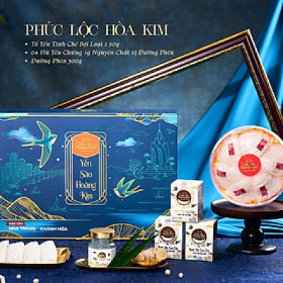 [CHÍNH HÃNG] Yến Sào Hoàng Kim - Hộp Quà Phúc Lộc Hòa Kim (50g Tổ Yến Sạch Loại 1 & 4 Hũ Yến Chưng Đường Phèn) - Quà Biếu Gia Đình, Người Thân