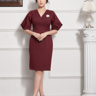 Đầm Công Sở Dáng Bút Chì Cổ Tim, Tay Phồng Cách Điệu Maxivic, La Mộc - LM012232