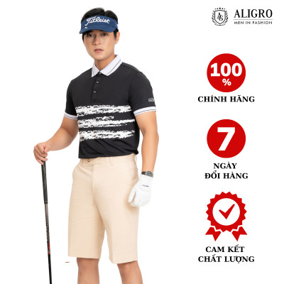 Áo Polo đen phối kẻ ngang Aligro ALGPLO73