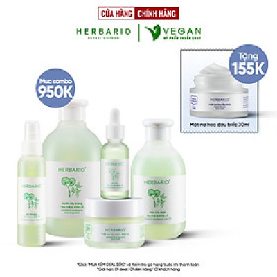 Bộ 5 Chăm Sóc Da Rau má và Diếp cá Herbario: Nước tẩy trang 300ml + Sữa rửa măt 200ml + Xịt khoáng 100ml +Mặt nạ 30ml+Tinh chất 30ml