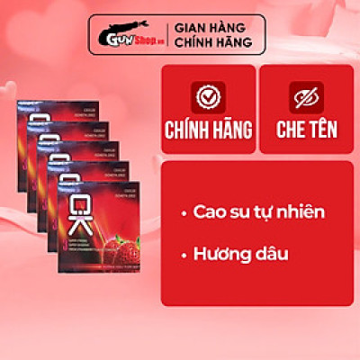 [15 cái] Bộ 5 hộp bao cao su OKHQ hương dâu | Hộp 3 cái 