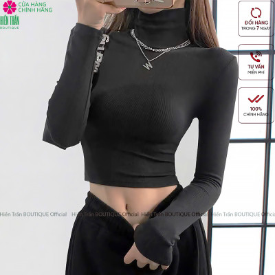 Áo croptop dài tay nữ Hiền Trần BOUTIQUE cổ lọ chất vải cotton co giãn giữ nhiệt tốt kiểu ôm body cá tính Women A5