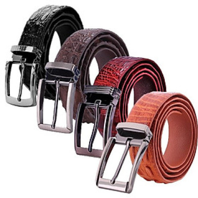 HC4727-28-29-31 - Thắt lưng nam da cá sấu Huy Hoàng gai lưng 3,5P đầu kim màu đen, nâu đất, nâu đỏ, vàng bò