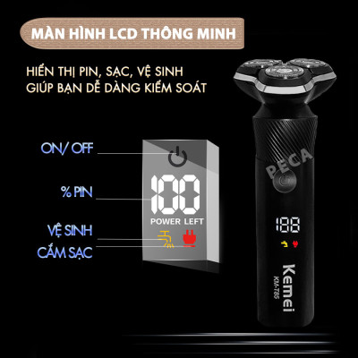 Máy cạo râu khô và ướt KEMEI KM-T85 chống thấm nước IPX6 công suất 8W sạc USB nhanh 1.5 giờ - Hàng chính hãng