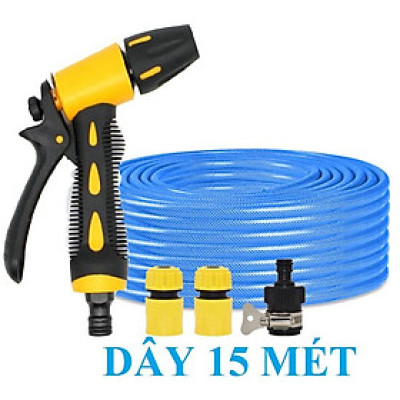  Bộ dây vòi xịt nước rửa xe, tưới cây . tăng áp 3 lần, loại 15m 206236 đầu đồng, cút,nối đen