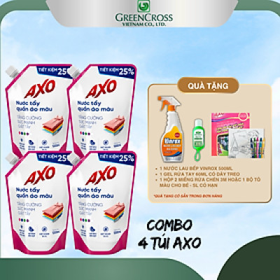 Combo Túi Nước tẩy quần áo màu đánh bay vết bẩn AXO 1200ml không mùi khó chịu