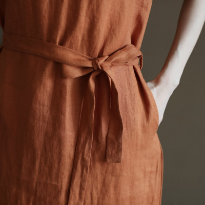 Đầm váy linen nữ dáng suông dài cổ tim, phong cách nữ thanh lịch Haint Boutique Da193