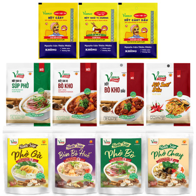 Combo 3 Gói Gia Vị Súp Cô Đặc Vị Phở Bò - Bún Bò Huế - Phở Chay gói 200ml Vianco Foods Tiện Lợi