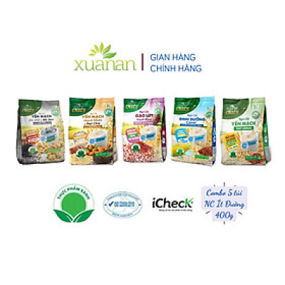 Combo 5 túi: NC Óc Chó Mè Đen+YM Hạnh Nhân+Gạo Lức Huyết Rồng+Dinh Dưỡng Canxi+NC Yến Mạch[ít đường 400gr](Tặng Kèm 2 Túi Yến Mạch 150G)