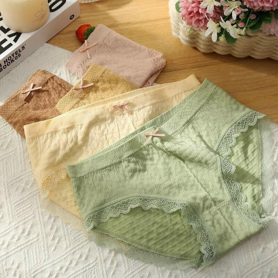 Sét 10 quần lót cotton phối ren lụa vân sọc