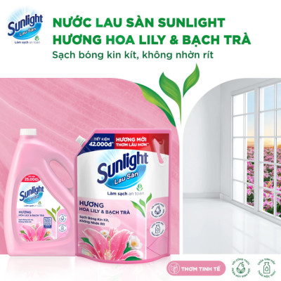 Nước Lau Sàn Sunlight Tinh Dầu Thảo Mộc Hương Lily - Bạch Trà Túi 3.6KG