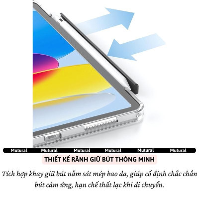 Bao da Cho IPAD Gen 11 A16 2025 / Gen 10 hiệu Mutural Clear Pro - Lưng PC trong suốt , viền TPU, Có Khay Đựng Bút, Bao Da Thông Minh, tự động tắt mở màn hình - Hàng nhập khẩu