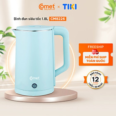 Bình đun siêu tốc 2 lớp Comet CM8226 – Hàng chính hãng -  Dung tích 1.8L, công suất 1500W, chống bỏng, tự ngắt an toàn