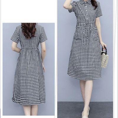 Đầm suông sơ mi form rộng kẻ caro, Đầm sơ mi nữ dáng dài tay ngắn phong cách công sở Haint Boutique Da174