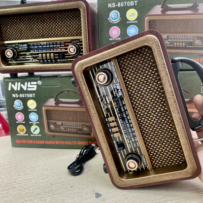 Đài FM Bluetooth5.1/USB/TF DC-8070BT Đài phát thanh cổ điển Sang trọng -Fm Am Sw 3 băng tần với USB Sd Tf Mp3 Radio vân gỗ-Hàng Chính Hãng