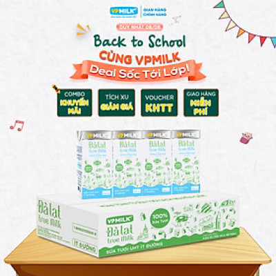 Sữa tươi UHT Đà Lạt True Milk VPMilk ÍT ĐƯỜNG thể tích 180ml (Thùng 48 hộp)