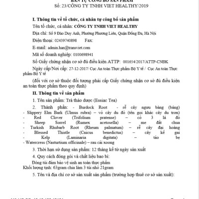 Trà Essiac Tea Viet Healthy, trà thảo dược Viethealthy thanh lọc cơ thể, củng cố miễn dịch, phòng ung thư, bảo vệ tim mạch, thận, gan, khớp, cung cấp vitamin, khoáng chất, đào thải độc tố
