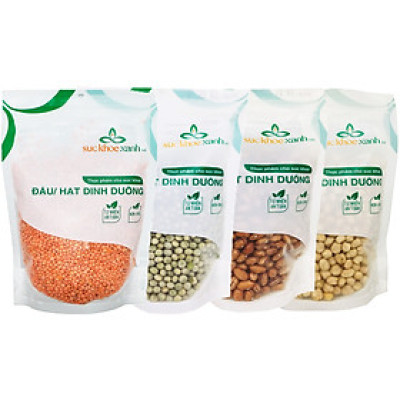 COMBO10- 1 Túi Đậu Gà trắng, 1 Túi Đậu Lăng đỏ, 1 Túi Đậu Hà lan xanh nguyên hạt và 1 Túi Đậu Cúc, mỗi túi 500g