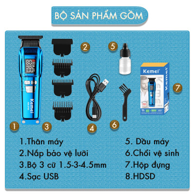 Tông đơ chấn viền Kemei KM-2795 lưỡi cắt mạ carbon DLC cao cấp công suất mạnh mẽ 8W sạc nhanh USB pin lâu - Chính hãng