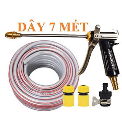 Bộ dây vòi xịt nước rửa xe, tưới cây . tăng áp 3 lần, loại 7m, 10m 206318 đầu đồng, cút,nối đen+ tặng khăn phượt