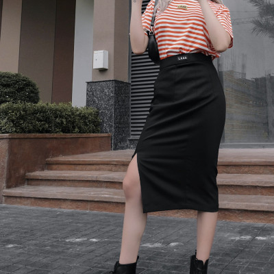 LAAS Áo thun logo fabric sọc form cơ bản nhiều màu