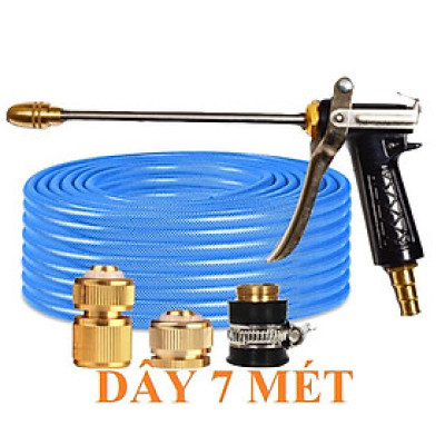 Bộ dây vòi xịt nước rửa xe, tưới cây . tăng áp 3 lần, loại 7m, 10m 206318 đầu đồng,cút đồng+ tặng móc khoá