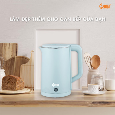 Bình đun siêu tốc 2 lớp Comet CM8226 – Hàng chính hãng -  Dung tích 1.8L, công suất 1500W, chống bỏng, tự ngắt an toàn