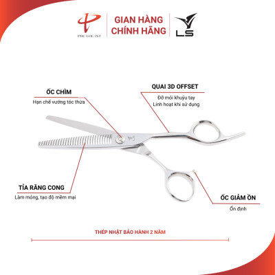 Kéo tỉa tóc VLS TB130 quai offset vênh đỡ ngón cố định - Hàng chính hãng