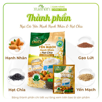 Ngũ Cốc Yến Mạch Hạnh Nhân Hạt Chia Xuân An [ít đường] Túi 400G {25g*16 gói}(Tặng Kèm 1 Túi Yến Mạch 150G)
