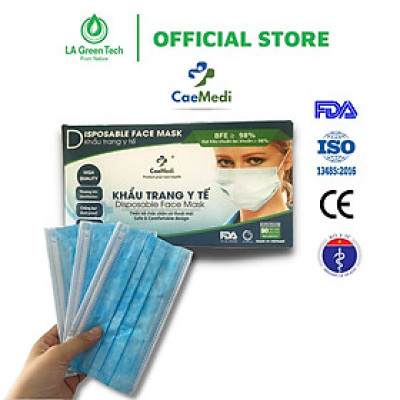 Khẩu trang y tế CAEMEDI 3 lớp Xanh cao cấp, kháng khuẩn, lọc bụi bẩn đạt chuẩn BFE, FDA xuất khẩu Châu Âu - Hộp 50 cái