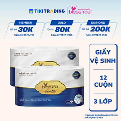 Combo 2 Lốc Giấy Cuộn Vệ Sinh Bless You Famille 3 Lớp (Lốc 6 Cuộn)