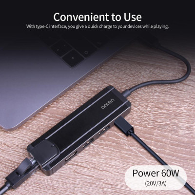 Bộ chuyển đổi onten  USB Ethernet Type-C sang HD 5 trong 1 Hub PD Sạc nhanh / Truyền tốc độ cao / Hỗ trợ 10/100 / 1000Mbps
