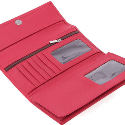 Ví nữ da bò cao cấp Huy Hoàng 3 gấp lửng màu đỏ đô HT3167