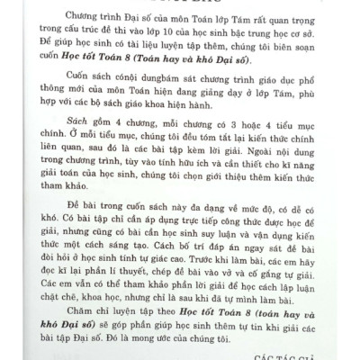Sách Học Tốt Toán 8 - Toán Hay Và Khó Đại Số (Theo Chương Trình Giáo Dục Phổ Thông Mới)