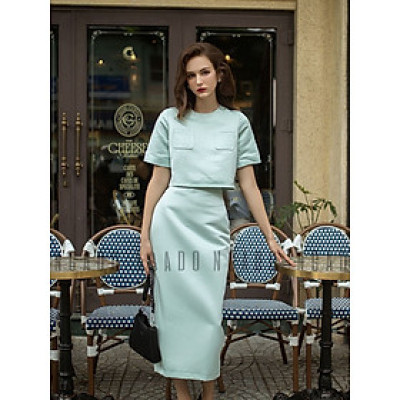 Set áo váy xanh mint NGADO , váy nữ , set đồ nữ , Set áo chân váy