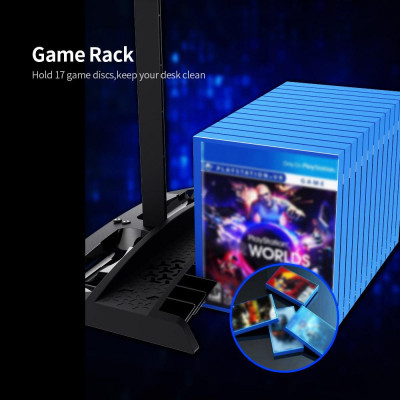 Đế dọc trò chơi IPEGA 6 trong 1 Quạt làm mát Giá đỡ tai nghe Bộ điều khiển đế sạc Thay thế cho PS4 / PS4 Slim / PS4