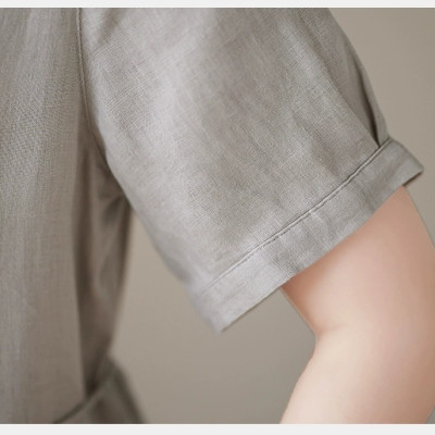 Đầm linen dáng dài, suông công sở cổ tròn linen tay cộc kèm dây eo, đầm đũi form rộng Haint Boutique Da169