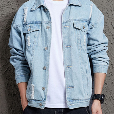 Áo khoác jeans rách nam bò sáng AJ05